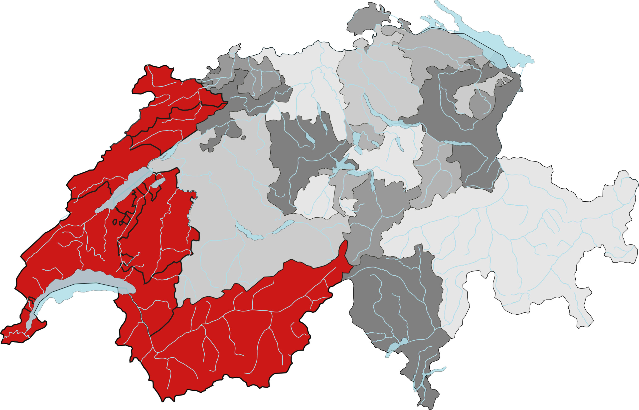 Sept cantons romands... Genève, Vaud, Valais, Fribourg, Neuchâtel, Jura et Jura Bernois